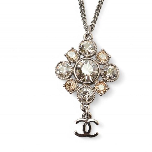 CHANEL Authentic Silver Logo Necklace
